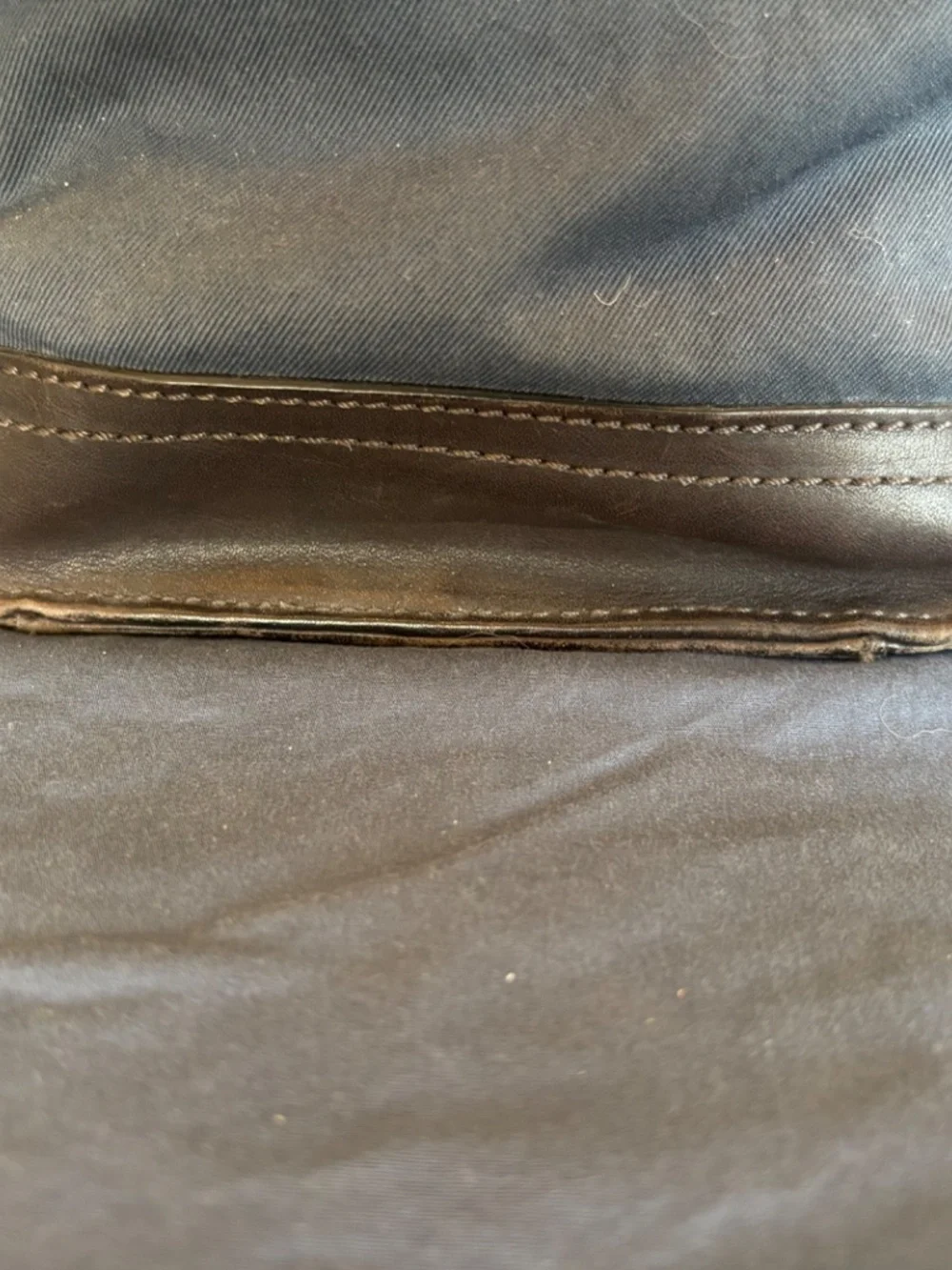 Jack Spade Warren Street Large Messenger Bag.  Light Navy, brown leather trim
